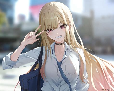 Blonde beautiful anime girl Marin Kitagawa 2K wallpaper download