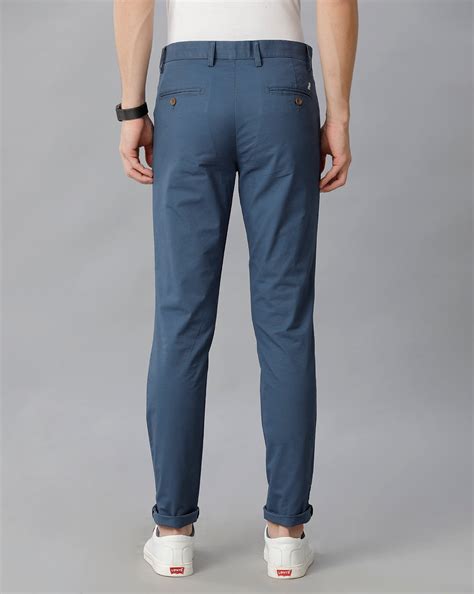 Teal Blue Solid Casual Cotton Trouser – Double Two