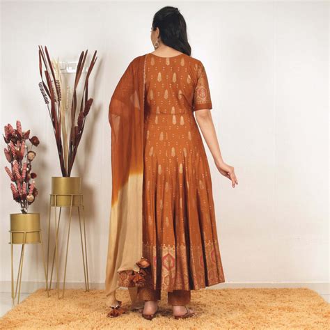 Ready to wear Golden clay Cotton Block printed suit set – YouNari