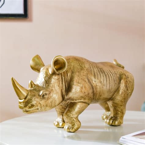 Rhino Figurine Gold Online - Premium Decor Object | Nestasia