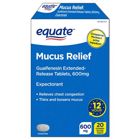 Equate 12 Hour Mucus ER Guaifenesin Extended-Release Tablets, 600 mg, 20 Count, Compare to ...