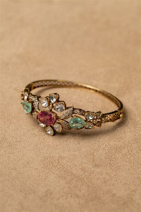 Tourmaline and emerald Polki Bangle – Srishti Fine Jewelry - Gold ...