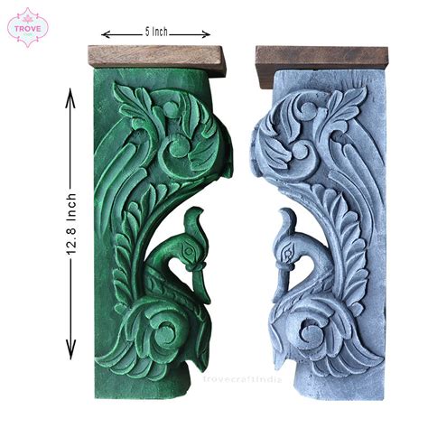 Hand Carved Peacock Corbel Wall Bracket ( Set of 2 ) – Trove Craft India