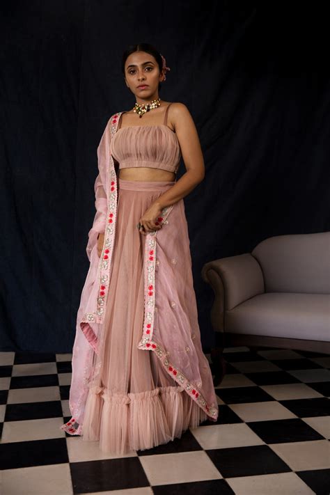 Noor - Dusty rose pleated net bustier – Ojasme