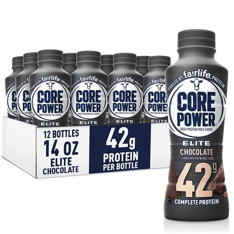 Core Power Elite High Protein Shake, Chocolate, 42g Bottle, 14oz, 12 ...