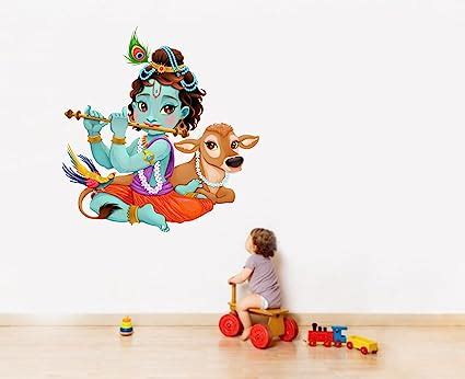 Rawpockets 'Lord Krishna Flute Playing with Cow' Wall Sticker (PVC ...