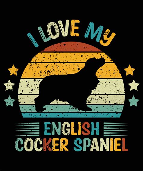 divertido inglés cocker spaniel vintage retro puesta de sol silueta ...