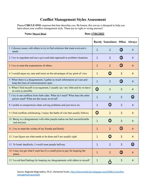 Conflict Management Styles Assessment - Be honest, this survey is ...