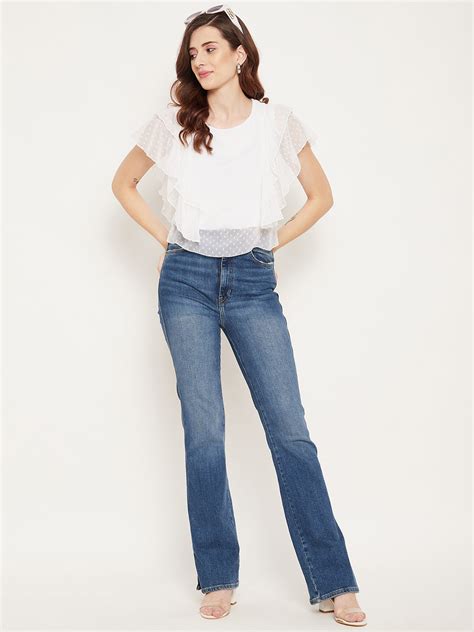 Casual Flared Sleeves Self Design Women White Top – BITTERLIME