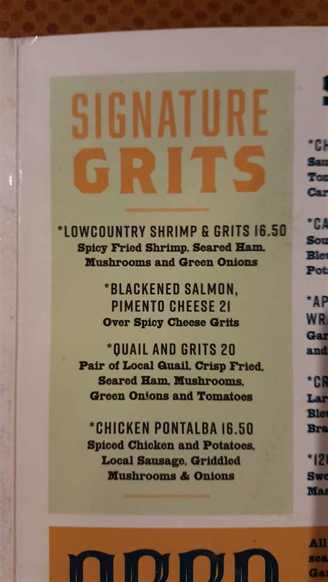 Menu at Red Bone Alley pub & bar, Florence, W Palmetto St