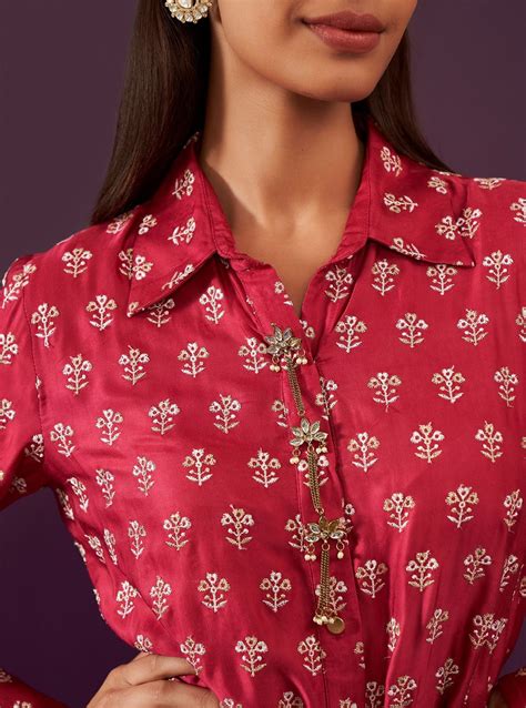 Mulmul Cupro Satin Florine Fuschia Shirt With Mulmul Cupro Satin Flori