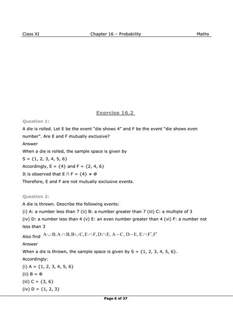 NCERT Solutions for Class 11 Maths chapter 16 - Probability