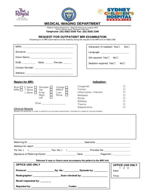Fillable Online Magnetic Resonance Imaging (MRI) - BWH Department of ...