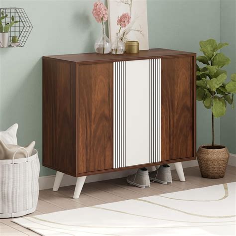 BLUEWUD Cylvie Engineered Wood Dual Tone 2 Doors Shoe Rack Cabinet ...