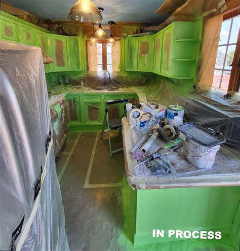 Custom Cabinet Spray Painting in Spring Leaf Green - PNP Craftsmen