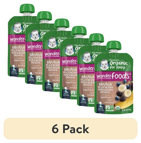 (6 pack) Gerber Stage 2 Baby Food, Organic Banana Blueberry Blackberry ...