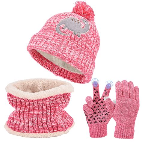 Kids Winter Hat Scarf Gloves Set - 3 Pcs Warm Knit Beanie Circle Scarf ...