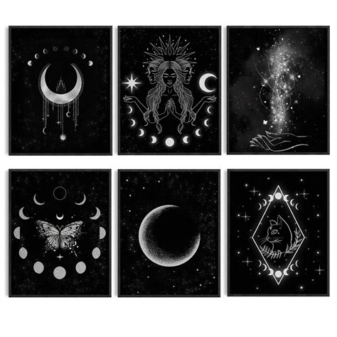 Amazon.com: ORIGACH Moon Phases Wall Art Prints, Set of 6, Minimalist Boho Moon Phase Star Witch ...