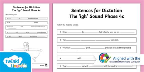 Linguistic Phonics Phase 4c 'igh' Dictation Sentences Teacher Worksheet