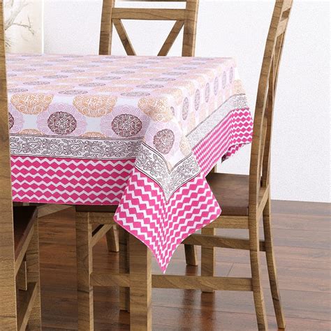 Pure Cotton Table Cloth Rajasthani Hand Block Printed (PINK CIRCLE ...
