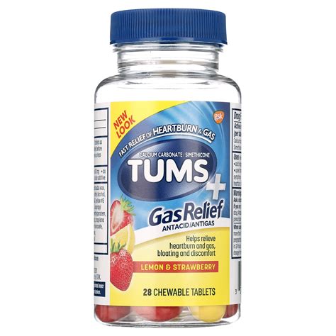 Tums+ Gas Relief Chewy Bites Chewable Antacid Tablets, Lemon/Strawberry, 28 Count - Walmart.com