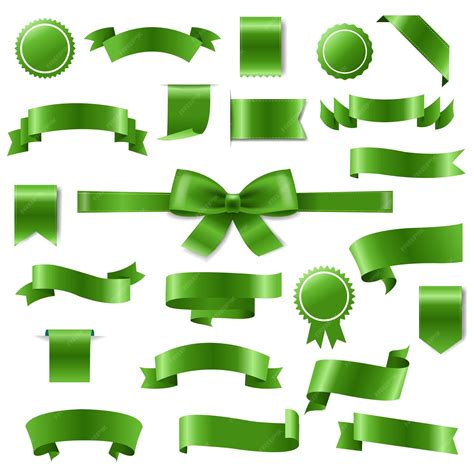 Set green silk ribbons isolated with gradient mesh vector illustration ...