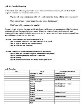 Fillable Online Unit 1 Chemical Bonding Unit Timeline: Fax Email Print ...
