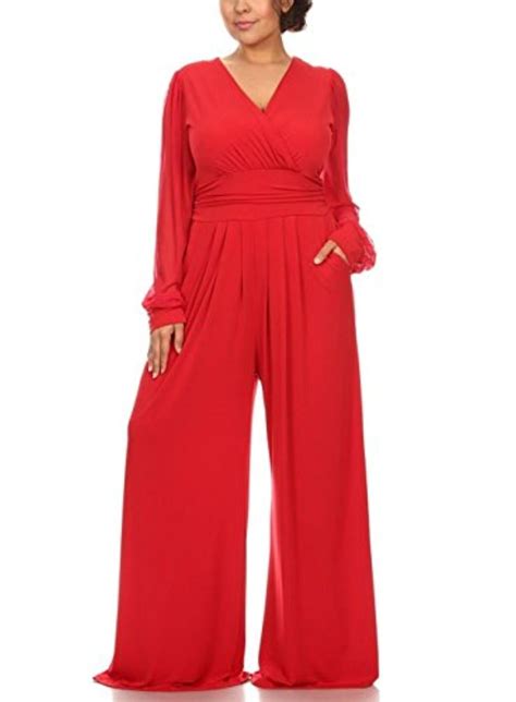 PLUS SIZE RED SHEER MESH LONG SLEEVE WIDE LEG PANT SUIT DRESS JUMPSUIT ...