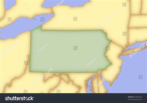 Map Of Pennsylvania, With Borders Of Surrounding States. Stock Photo ...