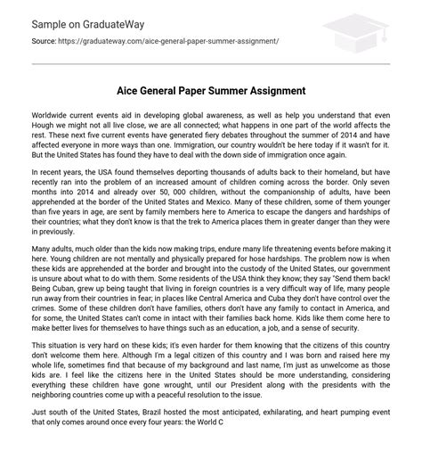 ⇉Aice General Paper Summer Assignment Essay Example | GraduateWay