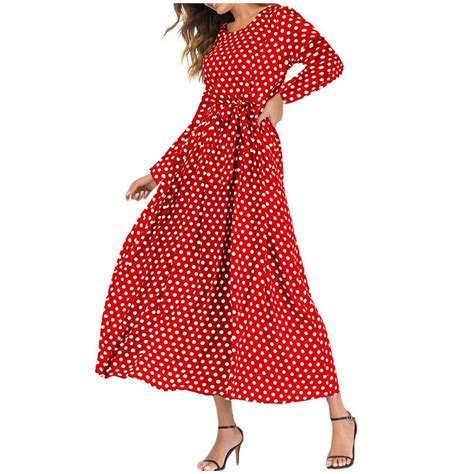 CALAFEBILA Sun Dresses for Women Casual Long Sleeve Polka Dot Midi Sun ...
