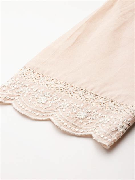 Varanga Women Beige Chikankari Embroidered Sequins Embellished Kurta ...