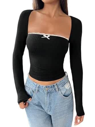 TIVANTE Solid Square Neck Lace & Bow Detailed Full Sleeve Regular Fit ...