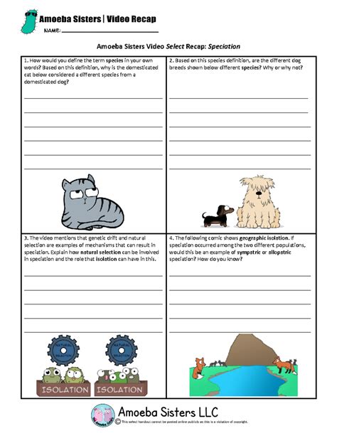 Amoeba Sisters Speciation Notes and Recap for Study Guide - Studocu