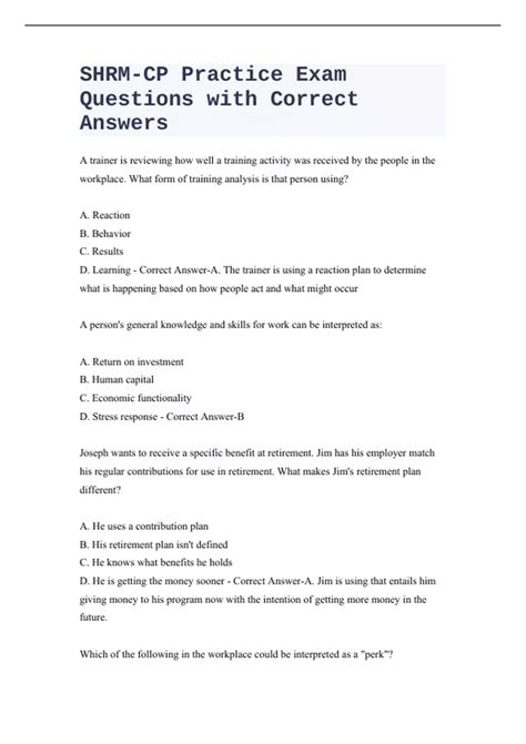 SHRM-CP Practice Exam Questions with Correct Answers - SHRM-CP - SHRM ...