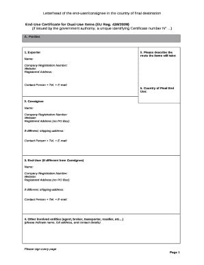 End-Use Certificate For Dual-Use Items (EU Reg - Fill and Sign ...