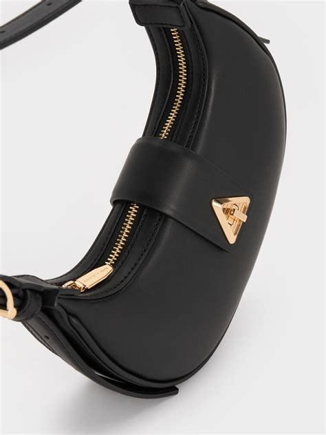 Black Trice Belted Metallic-Accent Shoulder Bag - Black - Bags ...