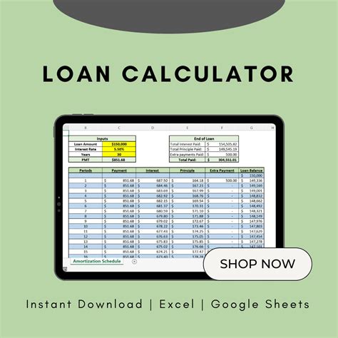 Loan Amortization Table Excel Template: Debt Payoff Calculator (digital ...