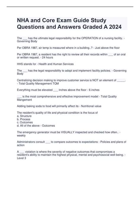 NHA and Core Exam Guide Study Questions and Answers Graded A 2024 - NHA ...