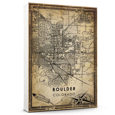 Boulder Vintage Map Prints Canvas, Colorado Map Art Canvas, Canvas ...