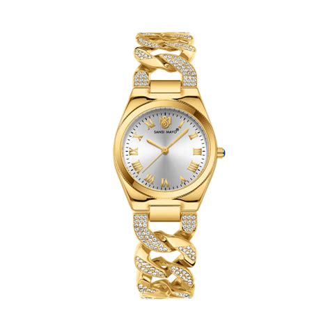Sansi Mayo ELORA Egyptian Stone Watch ‚Äî White Dial & Gold Bracelet ...