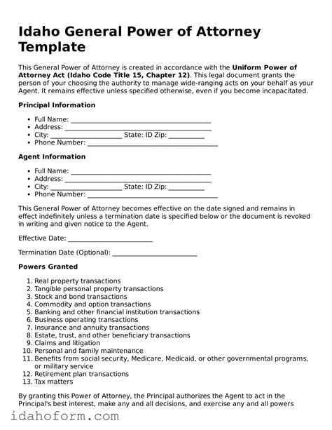 Free Printable Power Of Attorney Form Idaho