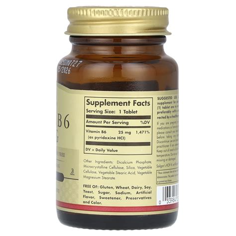 Solgar, Vitamin B6, 25 mg, 100 Tablets