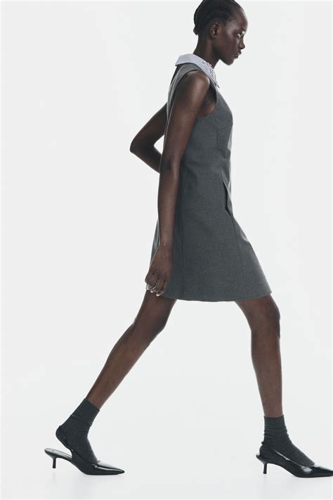 Embellished-collar A-line dress - Dark grey marl - Ladies | H&M IN