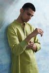 Buy Green Linen, Cotton Satin Solid Straight Kurta With Salwar For Men ...