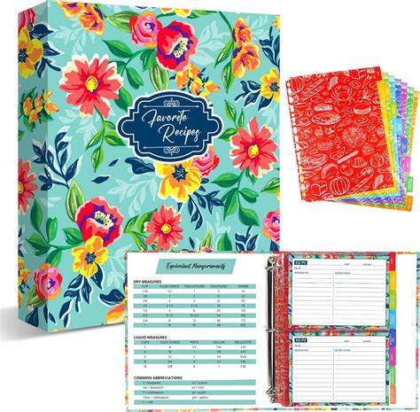 Recipe Binder, 8.5 x 11 inch 3 Ring Recipe Binder Kit with 50 Plastic ...