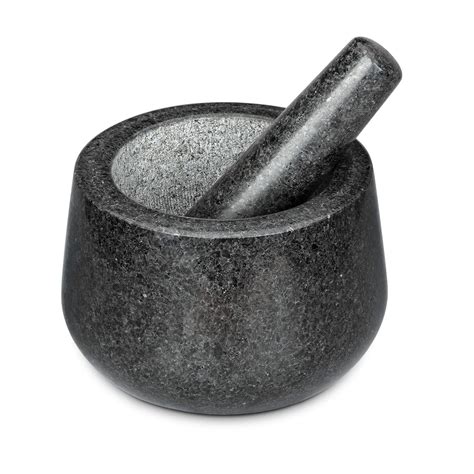 Mortar and Pestle, 6 Inch 2 Cup, Black Polished Heavy Duty Granite ...