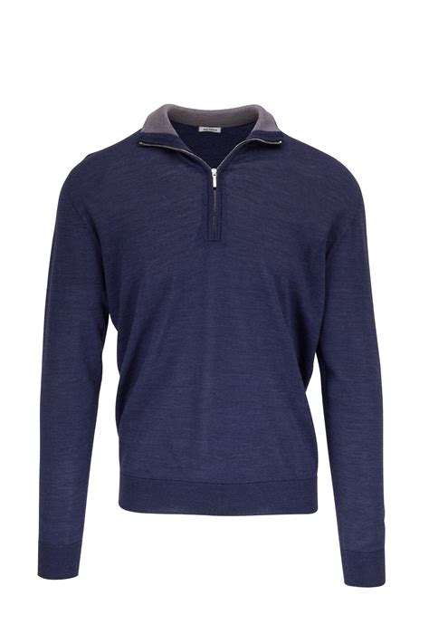 Atelier Munro - Denim Blue Merino Wool Quarter Zip Pullover