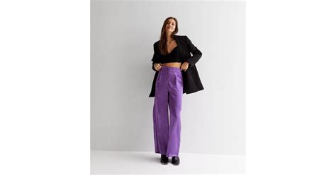Purple Plain Satin Wide Leg Trousers | New Look