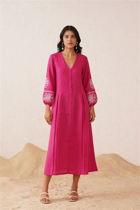 Hot Pink Cross Stitch Dress – INCHING INDIA